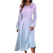 Robe longue d'automne-hiver décontractée pour femme, col rond, manches longues, imprimé dégradé, violet clair, taille XXL