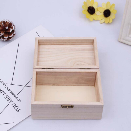 Wooden Rectangle Keepsake Box with Hinged Lid 17.5x12.5x8 2