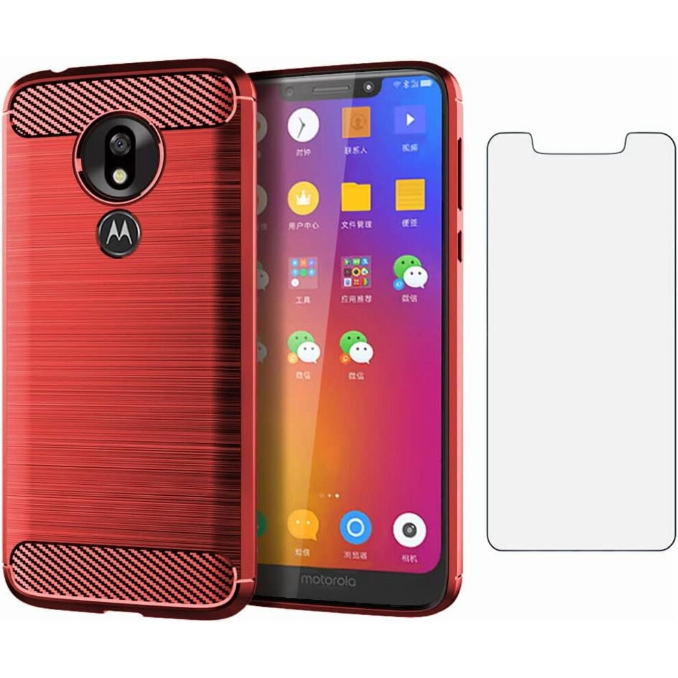 Slim Rubber Phone Case For Motorola Moto G7 Play Optimo (2019) With Tempe Glass Screen Protector Â Red 9028731241296