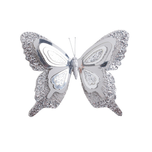Butterfly Christmas Ornament Silver White 3D Set 1