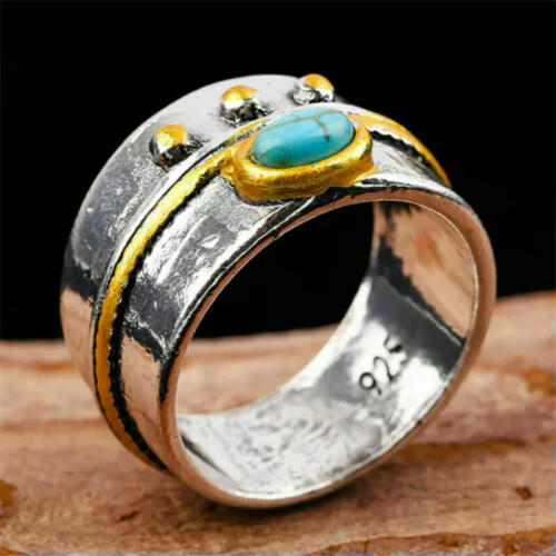 925 Silver Plated Turquoise Ring Women Size 6-13 2