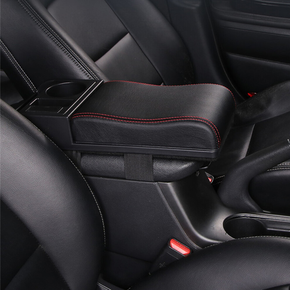 ( Line, Curved Style) Car Armrest Pillow W/ Cup & Phone Holder, Usb Port Black/Red 6001832449238