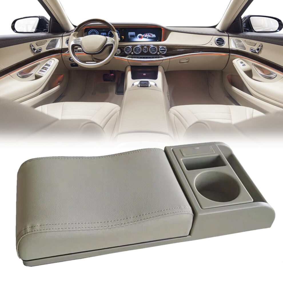 (, Flat) Car Armrest Pillow W/ Cup & Phone Holder, Usb Port Beige 6001832449221