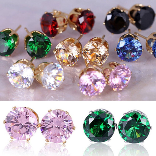Ear Studs Cubic Zirconia Round White Silver 1 Pair 1