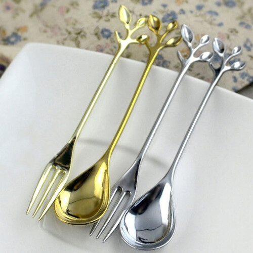 Mini Coffee Tea Branch Design Cup Spoon Fruit Fork Kitchen Gadget Tool Gift Golden Spoon 2