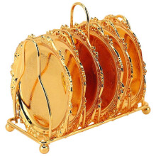 Series 6 Piece Drink Coaster Decorative Frame Non-Slip Metal Coaster Desktop Display with Pole Frame, Kitchen, Coffee Table Decoration (Gold)