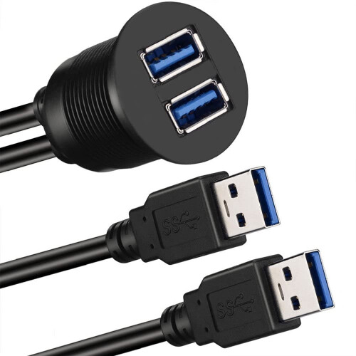 Dual USB 3.0 AUX Flush Mount Car Mount Extension Cable 3ft 1