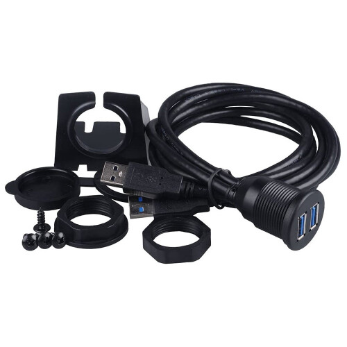 Dual USB 3.0 AUX Flush Mount Car Mount Extension Cable 3ft 2