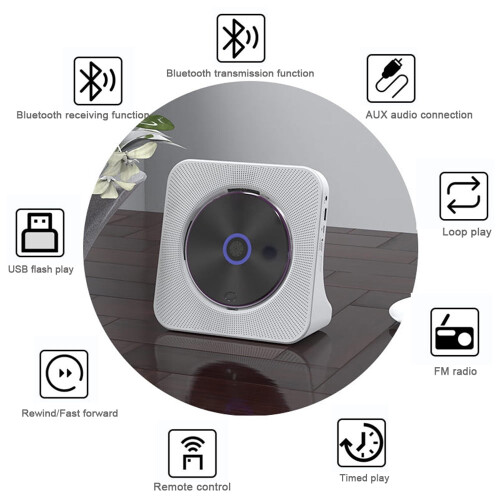 Φορητό CD Player με ενσωματωμένα ηχεία, Bluetooth (Λήψη/Μετάδοση), Ραδιόφωνο FM, USB, AUX, 1