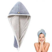 (Blue grey) Hair Towel Wrap, Hair Turban Towel Twist Turban Dry Hair Caps With Buttons  Dry Hair Hat(Multiple Available)