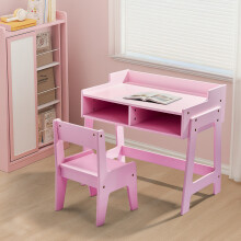 Two-Piece Kids Desk and Chair Set Children Study Table w/ Storage
