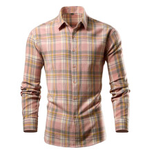 Men's Checked Shirt Plus Size Slim Fit Button Down Business Casual Shirt with Pocket Red 3XL