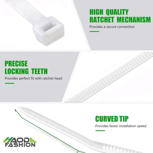 4 Inch White Zip Ties 1000 Pack, Small Plastic Cable Ties for Home Office, Quick Lock, Multi‑Purpose Use 1