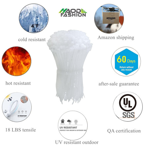 4 Inch White Zip Ties 1000 Pack, Small Plastic Cable Ties for Home Office, Quick Lock, Multi‑Purpose Use 2