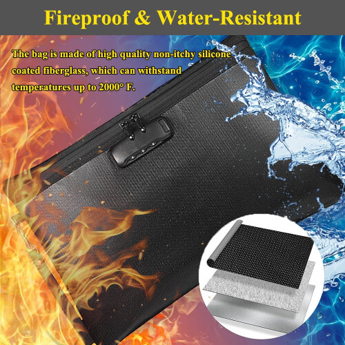 Fireproof Document Money Bag 14x10 inch Waterproof with Lock 2