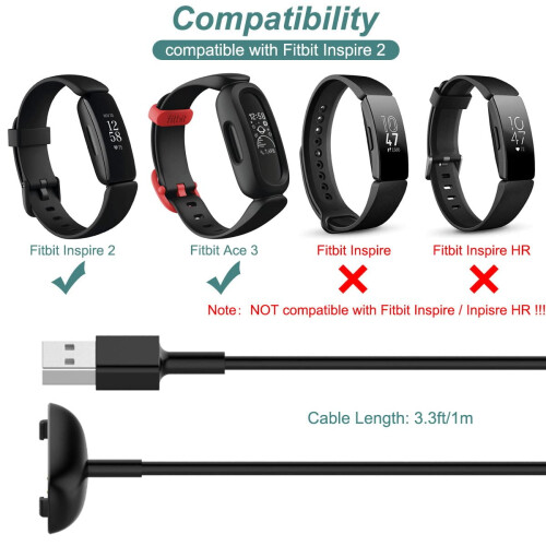 Charger Compatible with Fitbit Inspire 2 & Ace 3 – USB Charging Cable (2 Pack, 3.3ft/1m) 1