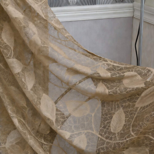 European Minimalist Leaf Knitted Sheer Curtains Coffee 2