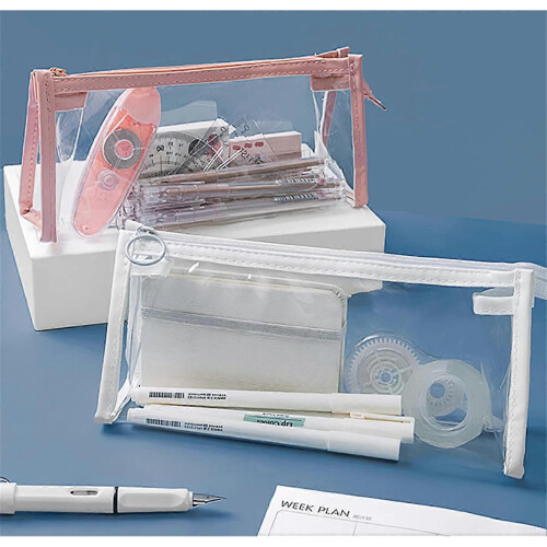 (White) Clear Pencil Case See Through Pencil Case (Pink) 1
