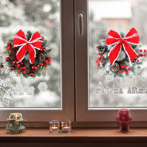 13 inch Artificial Christmas Wreath with Bow Red Green 2
