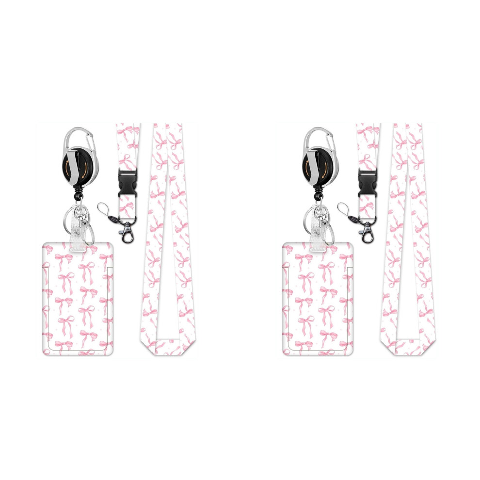 2X Badge Holder Retractable Clip With Lanyard,Bow Print Lanyard With Id Holder,Breakaway Lanyards For Id Badges 6032529408160