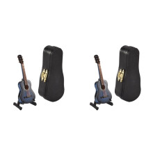2X A-Wooden Miniature Guitar with Stand and Case Musical Instrument Miniature Doll House Model Home Decoration