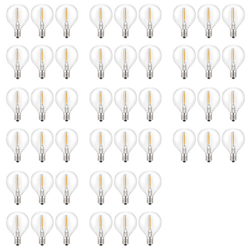 48Pcs G40 Led Replacement Light Bulbs, E12 Screw Base Shatterproof LED Globe Bulbs for Solar String Lights Warm White