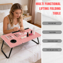 Laptop Bed Tray Foldable Portable Breakfast Table Sofa Desk Computer Stand Notebook Stand with Cup Holder Reading Lap Desk Bed Desk Pink