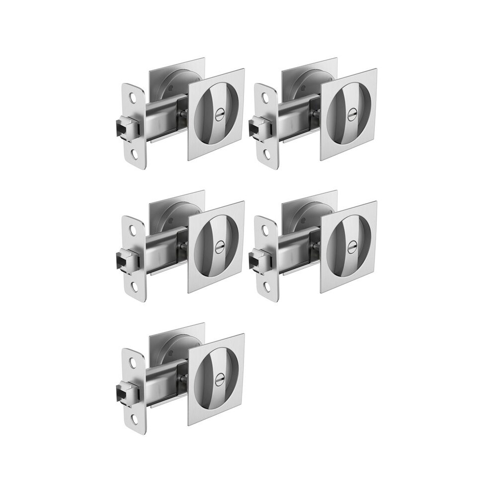 5X Bed/Bath Pocket Door Lock, Satin Nickel Contemporary Privacy Square Pocket Door Hardware, Sliding Pocket Door 6032923535257