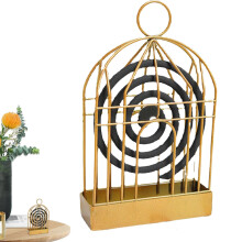 Incense Holder, Bird Cage Coil Burner, Portable Gold Finish, Hanging Design For Indoor Outdoor Use