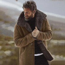 (2XL,BROWN)Men's Winter Thicken Jacket Warm Lambswool Arctic Fleece Jacket Coat