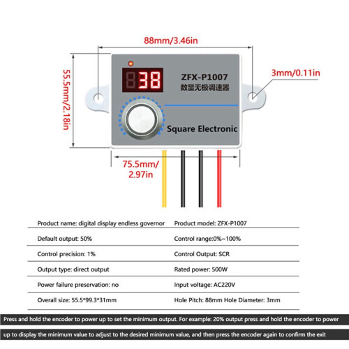 2X 500W Adjustable 220V Fan  Speed Controller Digital Display Motor Reducer Regulator Speed Controller