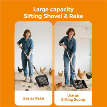 2X Scoop Shovel 10 Inches Sand Sifting Shovel with 35inch to 62inch Adjustable Stainless Steel Handle