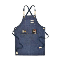 (navy blue) Canvas Work Apron With Adjustable Strap Multi Pockets For Barista Barber Beauty Salon