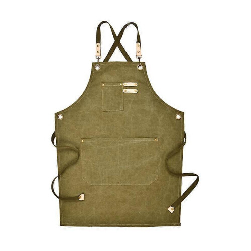 (GREEN) Canvas Work Apron With Adjustable Strap Multi Pockets For Barista Barber Beauty Salon