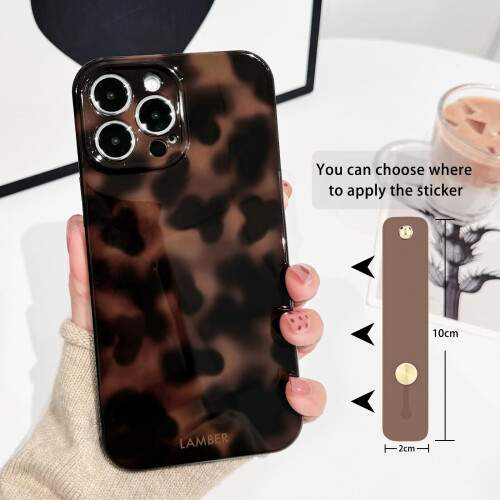 Case for iPhone 14 Pro Max Leopard Amber Design Shockproof TPU Protective Cover with Wrist Strap 2