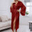 Robe de manga comprida com lapela elegante e cinto para usar em casa. 2