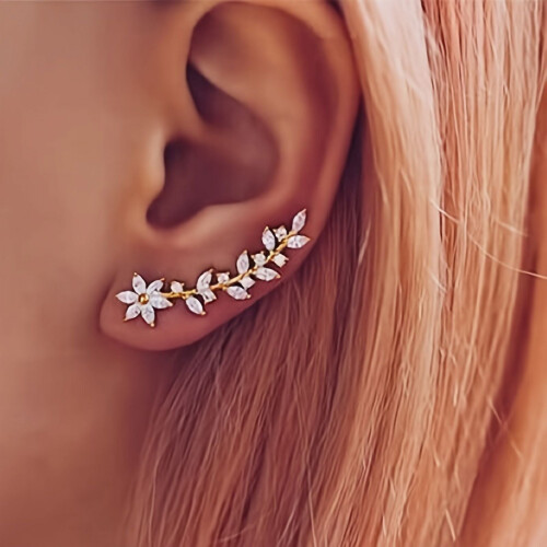 CZ Leaf Vine Ear Crawler for Women Rose Gold Copper Base 1
