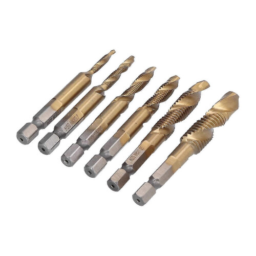6Pcs Combination Drill Tap Bit 1/4in Hex Shank Spiral Tapping Chamfering Drilling Bits M3?M10 1