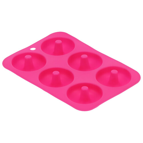 Moule à donuts en silicone, rose rouge, 6 cavités