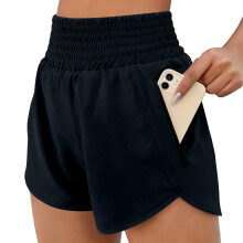Women's High Waist Active Shorts Quick Dry Polyester-Black XXXL