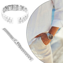Stainless Steel Butterfly Buckle 16mm Adjustable Watch Strap, Silver