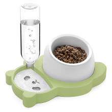 Dog Cat Bowls, Tilted Cat Food and Water Bowl Set, Raised Ceramic Cat Bowl with Automatic Water Dispenser Bottle Green