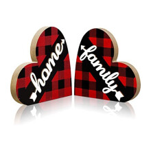 Valentinstag HerzföRmiges Dekor Plaid Holzschild Rustikales Herz Tischdekoration für Weihnachtsdekorationen