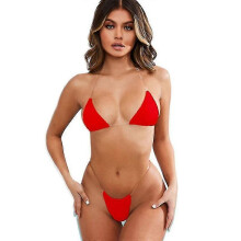 (RED)Invisible Strap Bikini Bikini Solid Color Ladies Swimwear Bikini Two Piece Set One Size(multi optional)