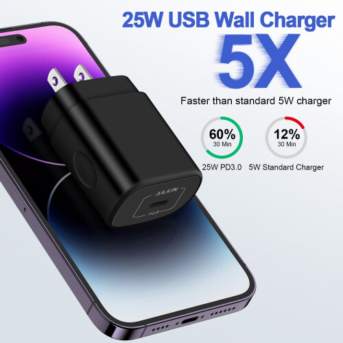 Încărcător USB-C de 25 W, pachet de 2 + 2 cabluri de 1,8 m, compatibil cu iPhone 15 și Android 1
