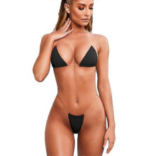 (BLACK)Invisible Strap Bikini Bikini Solid Color Ladies Swimwear Bikini Two Piece Set One Size(multi optional)