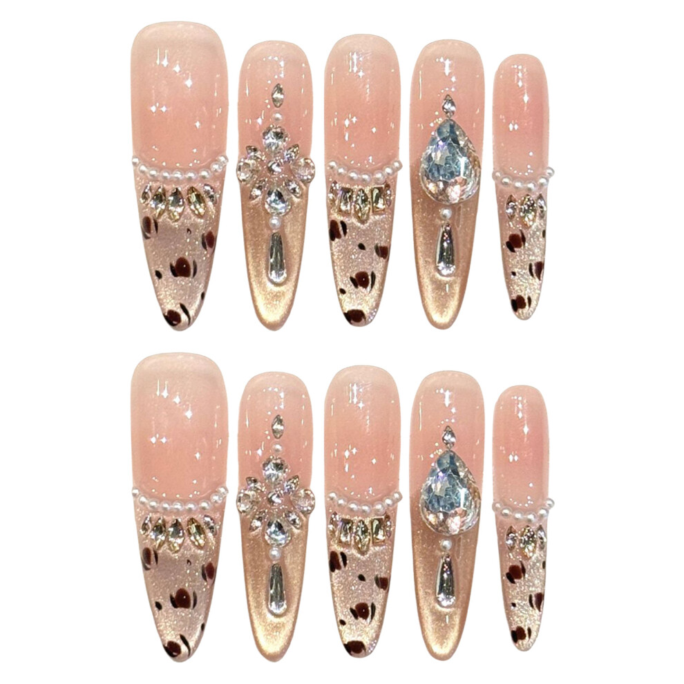 Roc-Electron (1030 Slim Stiletto, L) 10Pcs Pink Rhinestone False Nails For Women