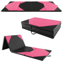Taitettava harjoitusmatto, joka on valmistettu keinonahasta ja tarrakiinnitykset & Kantokahvat 300 x 117 x 5 cm pinkki