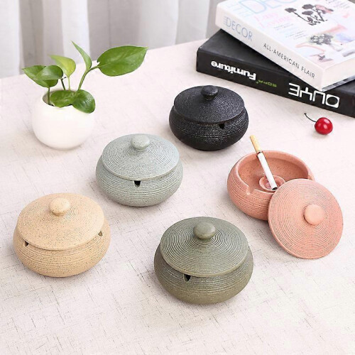Ceramic Ashtray with Windproof Lid for Indoor Outdoor Use -Green 1