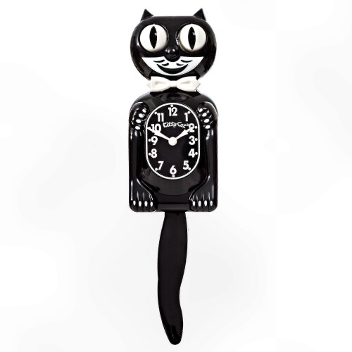 Black Clock with Animated Features and Tail Movement, 12.75 Inch Size, Classic Design 1